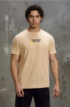 Бавовняна футболка з написом - бежевий