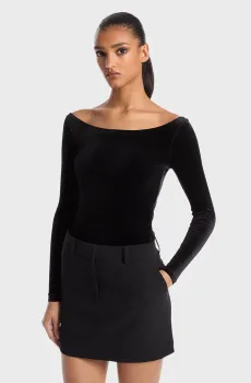 Женское черное велюровое боди VELVET LS BODYSUIT Черный L Michael Kors MF451KUF0P