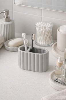 Керамічний тримач для зубних щіток з рифленням - сірий