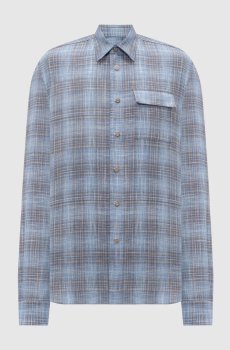 Голубая рубашка с шерстью и шелком в клетку