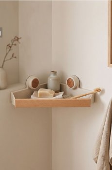 Кутова полиця для ванної кімнати на клейовому кріпленні - бежевий