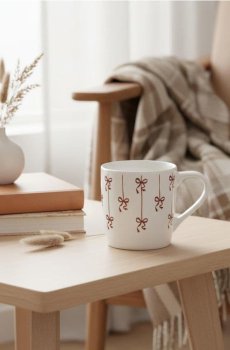 Керамічне горнятко з візерунком бантиків - білий