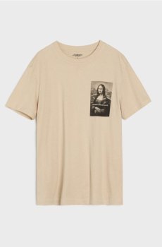Бавовняна oversize футболка з принтом - бежевий