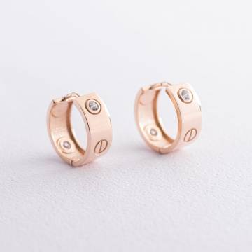 Серьги - кольца "Love" в красном золоте (фианиты) с07215 Серьги - кольца "Love" в красном золоте (фианиты) с07215