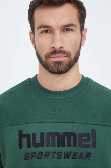 Хлопковая кофта Hummel мужская цвет зелёный с аппликацией Хлопковая кофта Hummel мужская цвет зелёный с аппликацией