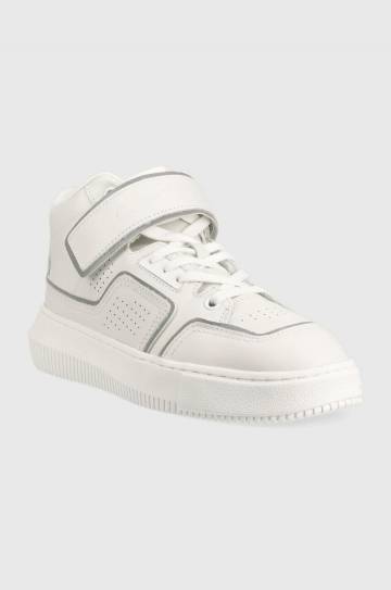 Кожаные кроссовки Calvin Klein Jeans Chunky Cupsole Laceup Mid цвет белый Кожаные кроссовки Calvin Klein Jeans Chunky Cupsole Laceup Mid цвет белый