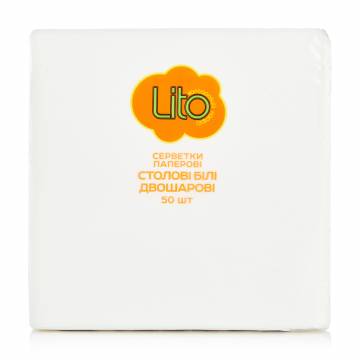 Салфетки столовые Lito, 2-слойные, 24*24 см, 50 шт Салфетки столовые Lito, 2-слойные, 24*24 см, 50 шт