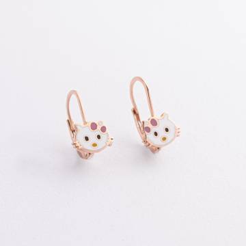 Детские золотые серьги "Hello Kitty" с эмалью с03379 Детские золотые серьги "Hello Kitty" с эмалью с03379