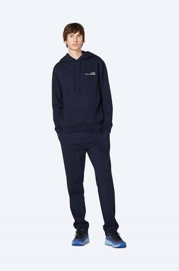 Хлопковая кофта A.P.C. Hoodie Item мужская цвет синий с капюшоном однотонная COEAS.H27672-DARKNAVY Хлопковая кофта A.P.C. Hoodie Item мужская цвет синий с капюшоном однотонная COEAS.H27672-DARKNAVY