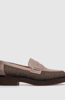 Коричневые комбинированные лоферы с шерстью
