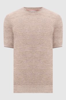 Бежевая вязаная футболка с льном