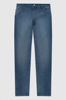 Голубые джинсы с эффектом потертости