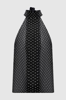 Белый топ из шелка в горох