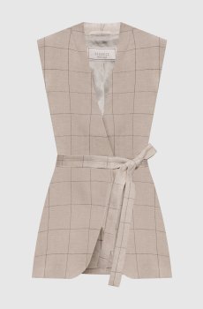 Серый жилет в клеточку из льна