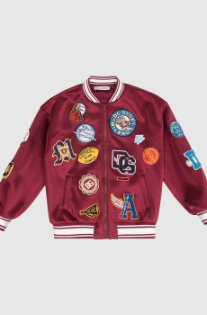 Детский бордовый бомбер с брендовыми нашивками