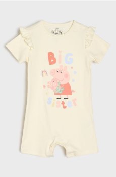 Бавовняний ромпер з принтом Peppa Pig - кремовий