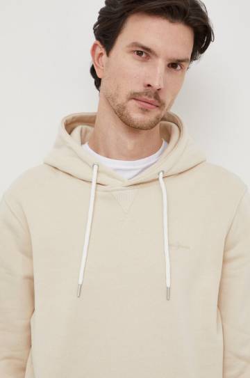 Хлопковая кофта Pepe Jeans Ramsey мужская цвет бежевый с капюшоном принтом PM582558 Хлопковая кофта Pepe Jeans Ramsey мужская цвет бежевый с капюшоном принтом PM582558