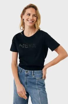 Женская черная футболка Sequins slim fit t-shirt Черный XS Mexx MF007802551W