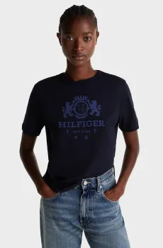 Женская темно-синяя футболка REG VARSITY CREST C-NK SS Синий XS Tommy Hilfiger WW0WW42899