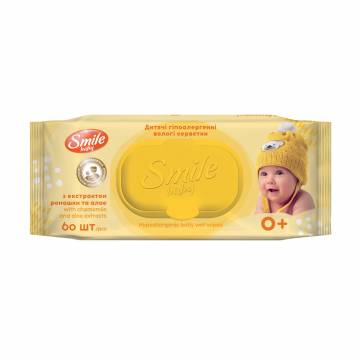 Детские влажные салфетки Smile Baby с экстрактом ромашки и алоэ, с клапаном, 60 шт Детские влажные салфетки Smile Baby с экстрактом ромашки и алоэ, с клапаном, 60 шт