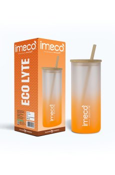 IMECO Orange Borosilicate Brand Logo Tumbler Sipper Water Bottle With Bamboo Lid  -600 ml