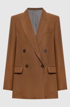 Коричневый жакет из льна с цепочкой