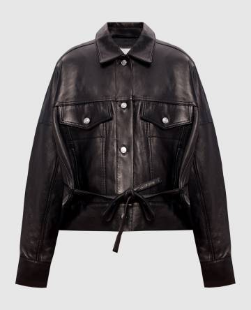 Черная кожаная куртка с патчем логотипа