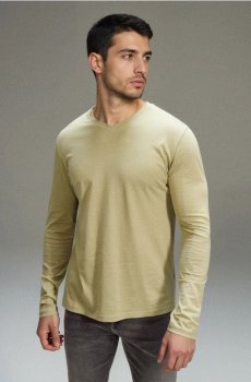 Бавовняна футболка з довгим рукавом і V-подібним вирізом - світло-зелений