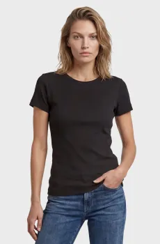 Женская черная футболка Slim rib Черный S G-Star RAW D28723,E527
