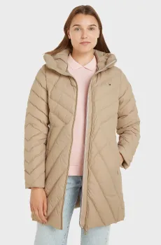 Женский бежевый пуховик CHEVRON MW DOWN COAT Бежевый XS Tommy Hilfiger WW0WW42622