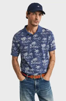 Мужское синее поло с узором PRINTED SS POLO Синий XL Gant 2014058