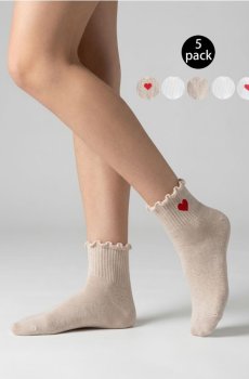 Набір шкарпеток із хвилястим манжетом і сердечком 5 шт. - бежевий