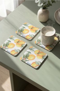 Підставки під чашку з мотивом лимонів 4 pack - світло-жовтий