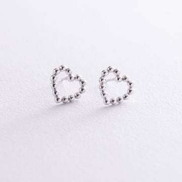 Серьги-пусеты "Влюбленные сердца" в белом золоте с06897 Серьги-пусеты "Влюбленные сердца" в белом золоте с06897