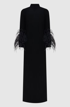 Черное платье миди Arios с перьями страуса