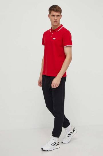 Хлопковое поло Helly Hansen цвет красный однотонное Хлопковое поло Helly Hansen цвет красный однотонное