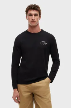 Мужской черный лонгслив SCRIPT Черный XL Tommy Hilfiger MW0MW43225