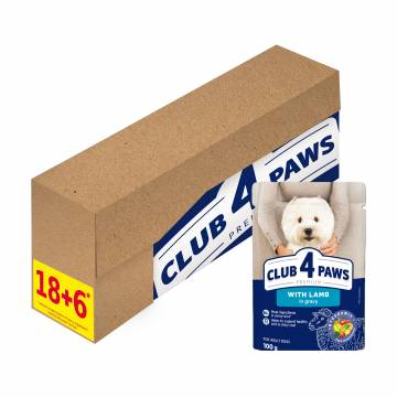 Влажный корм для взрослых собак малых пород Club 4 Paws Premium Ягненок в соусе, 18+6*100 г Влажный корм для взрослых собак малых пород Club 4 Paws Premium Ягненок в соусе, 18+6*100 г