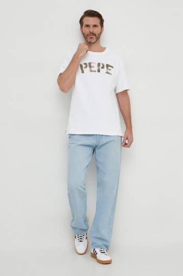 Хлопковая футболка Pepe Jeans ROLF TEE мужская цвет белый с принтом PM509228 Хлопковая футболка Pepe Jeans ROLF TEE мужская цвет белый с принтом PM509228