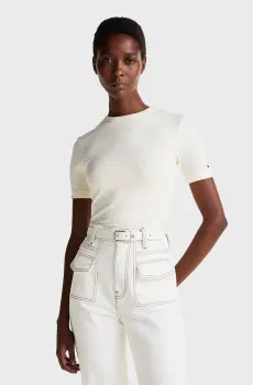 Женская белая футболка 5X2 RIB C-NK SS Белый XS Tommy Hilfiger WW0WW43918