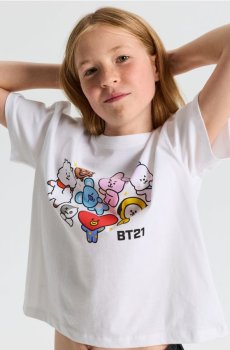 Бавовняна футболка з принтом BT21 - кремовий