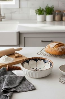 Керамічна мисочка з ручкою - кремовий