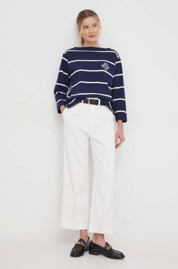 Брюки Polo Ralph Lauren женские цвет бежевый широкие высокая посадка Брюки Polo Ralph Lauren женские цвет бежевый широкие высокая посадка
