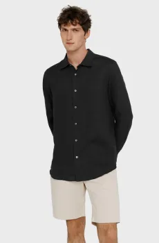 Мужская черная льняная рубашка Черный M PRPY PMSHRKALUA004