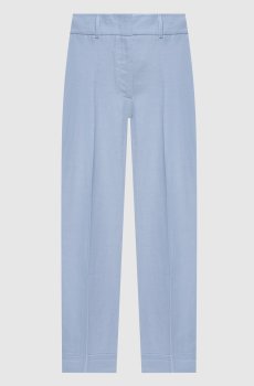 Голубые брюки из льна с отворотами