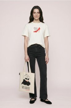 Тканинна shopper-сумка з принтом Диявол носить Prada - кремовий