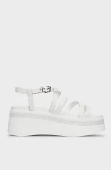 Женские белые кожаные босоножки TJW STRAPPY WEDGE SANDAL Белый 40 Tommy Jeans EN0EN02516