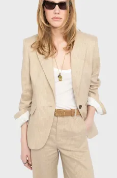 Женский бежевый льняной жакет Vavy Бежевый 38 ZADIG&VOLTAIRE WWBL01955_COOKIE
