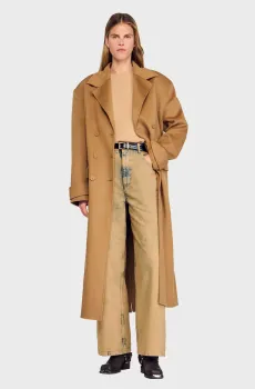 Женское бежевое шерстяное пальто Бежевый 38 Sandro SFPOU00648_Camel
