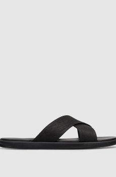 Черные кожаные шлепанцы